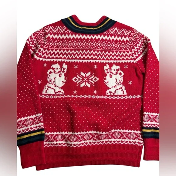 Teenie Weenie NWT All‎ That Bear Kawaii Red Fair Isle Knit Sweater Sz S Varsity